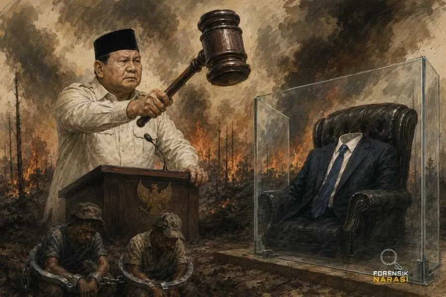 Ketika Podium Bicara Pidana, Pengadilan Menjawab Perdata: Janji Prabowo Menindak Korporasi Karhutla Berhenti di Meja Hijau yang Salah